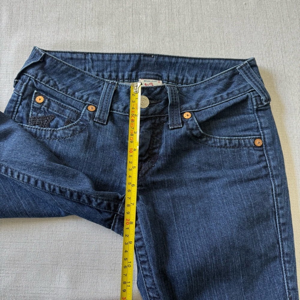 True Religion Becky Women's Dark Denim Navy Stitch BootCut Low Rise Size 27 - Picture 7 of 9